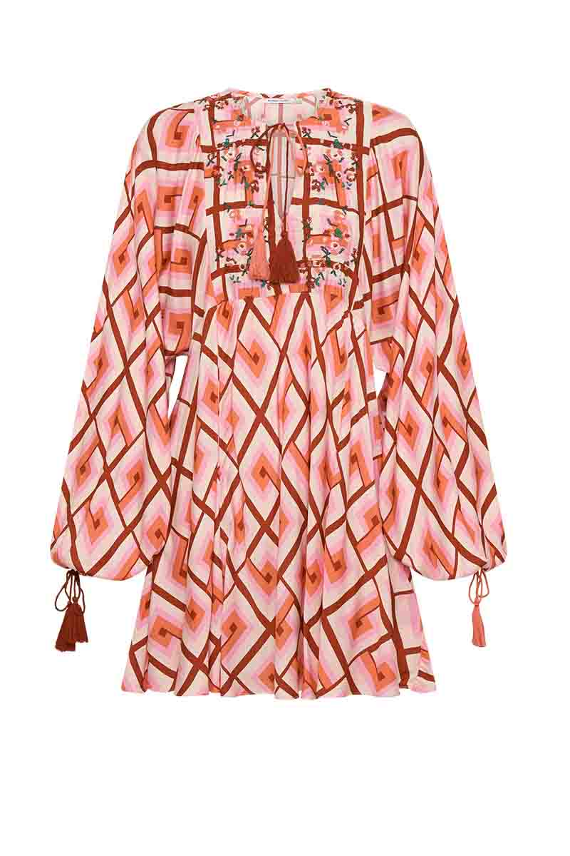 Geo Smock Mini Dress - Coral Hues