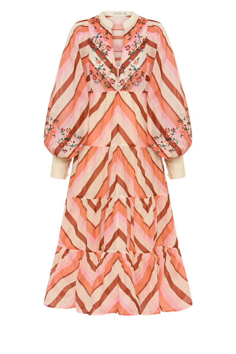 Geo Stripe Midi Dress - Coral Hues