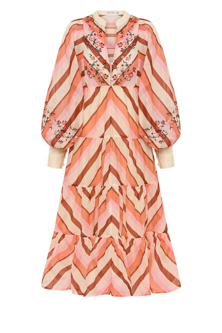 Geo Stripe Midi Dress - Coral Hues