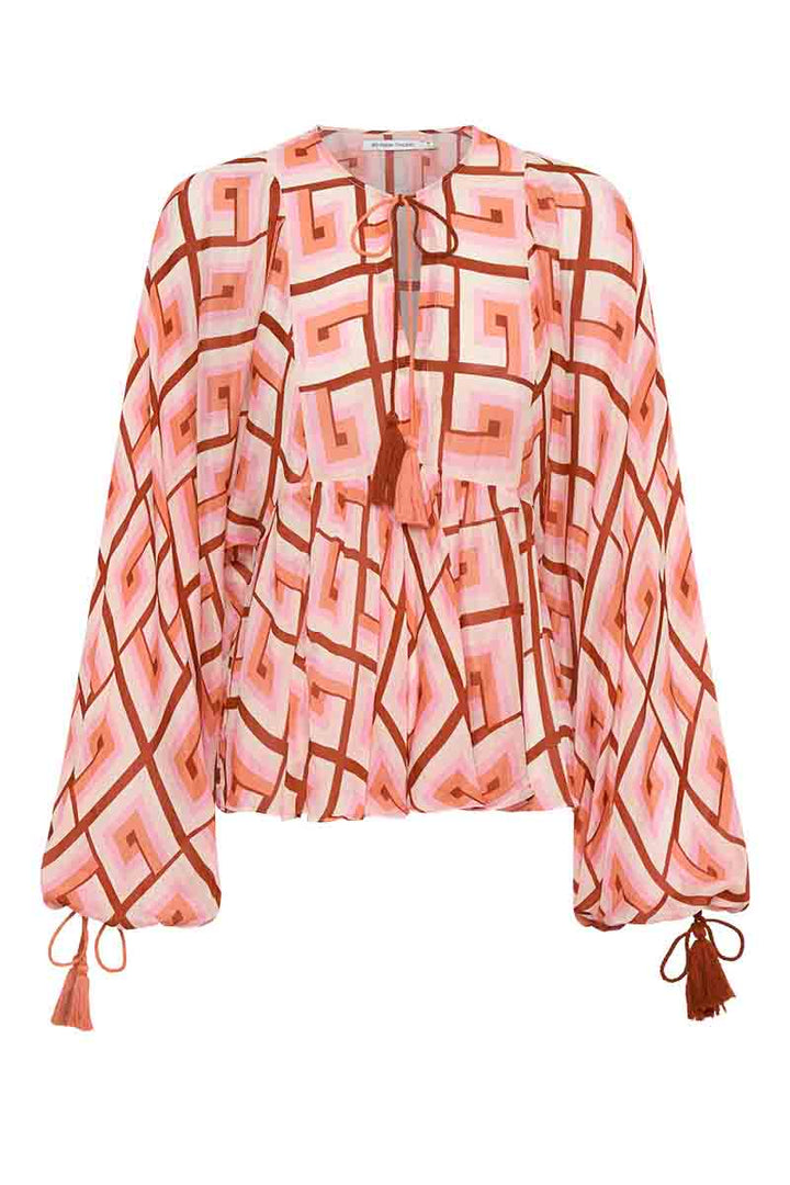 Geo Smock Blouse - Coral Hues