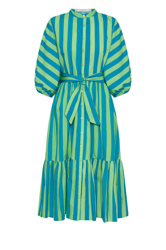 Dolman Shirt Dress - Azure/Fern Stripe