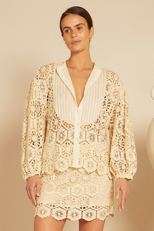 Lace Billow Sleeve Blouse - Natural