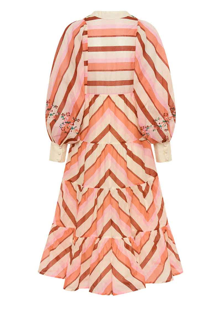 Geo Stripe Midi Dress - Coral Hues