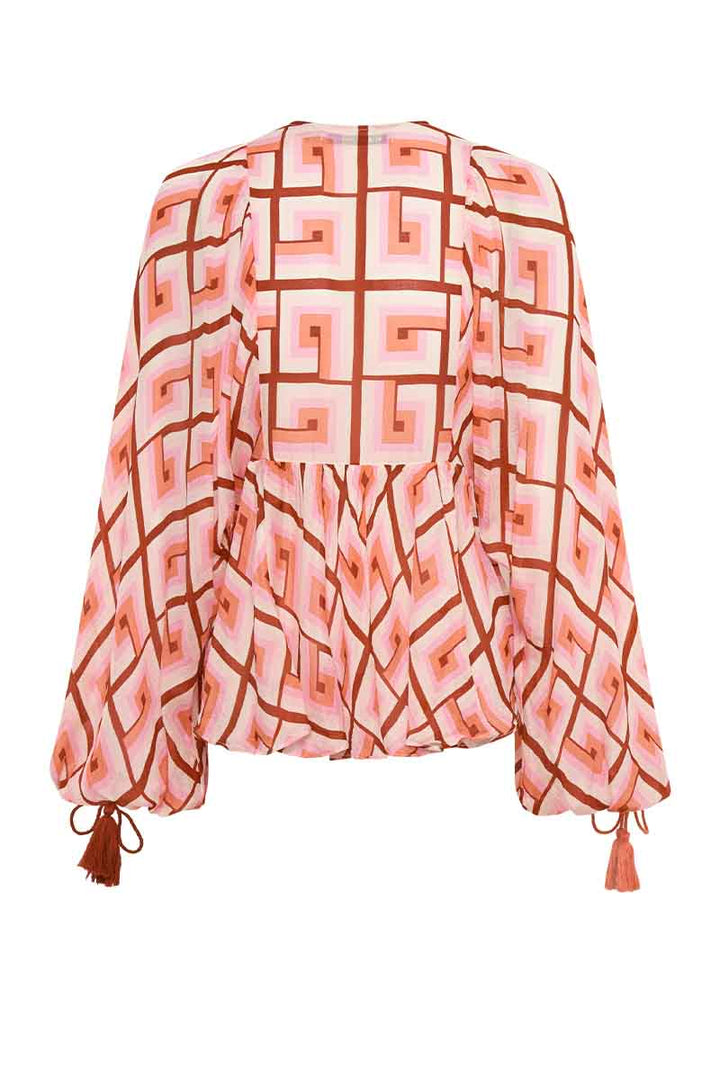 Geo Smock Blouse - Coral Hues