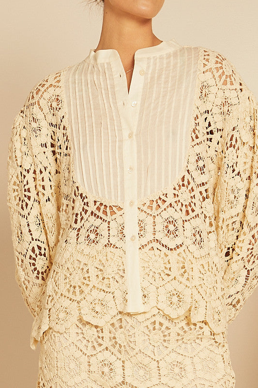 Lace Billow Sleeve Blouse - Natural