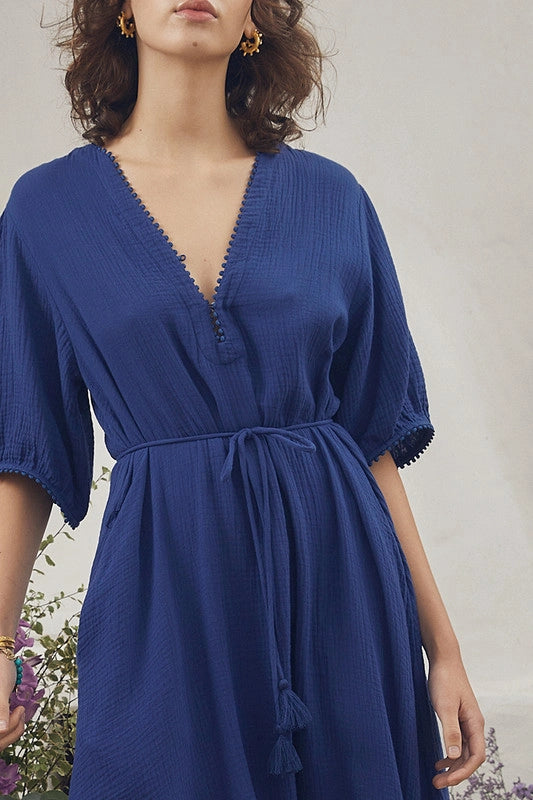 Puff Sleeve Midi Dress - Azure