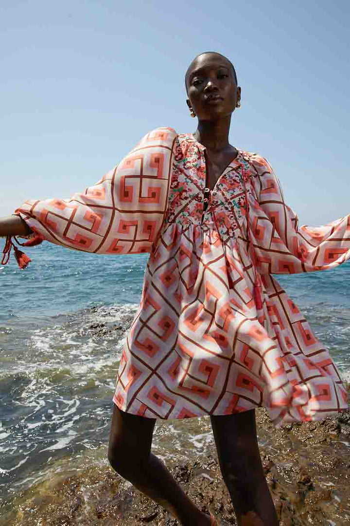 Geo Smock Mini Dress - Coral Hues