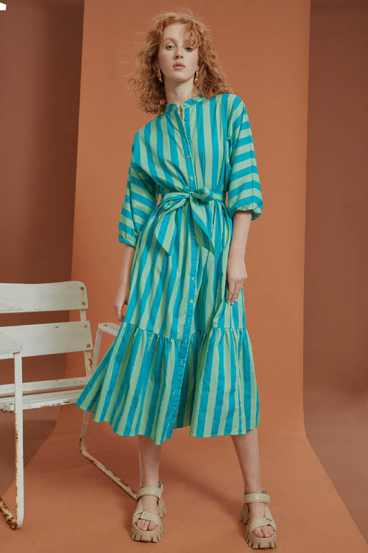 Dolman Shirt Dress - Azure/Fern Stripe