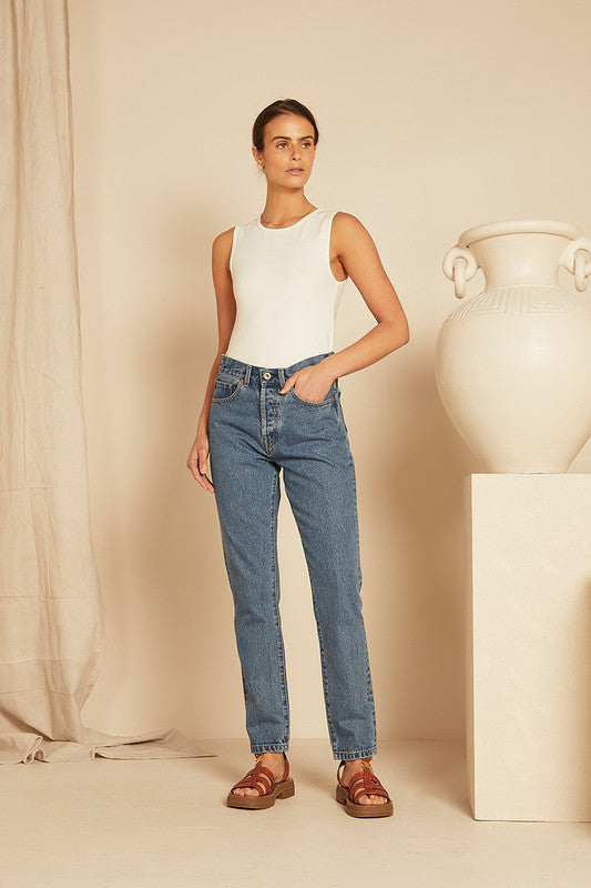 Slim Mum Jean - Mid Blue