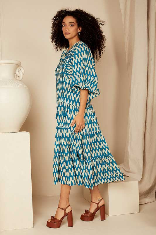 Boho Midi Dress - Blue Wave