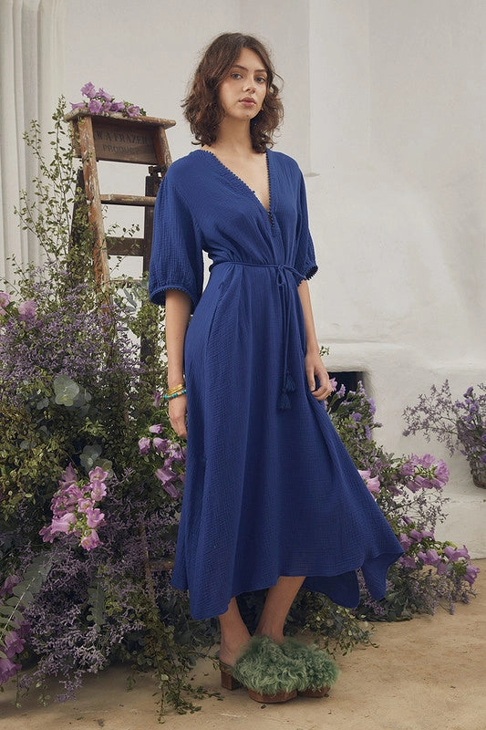 Puff Sleeve Midi Dress - Azure