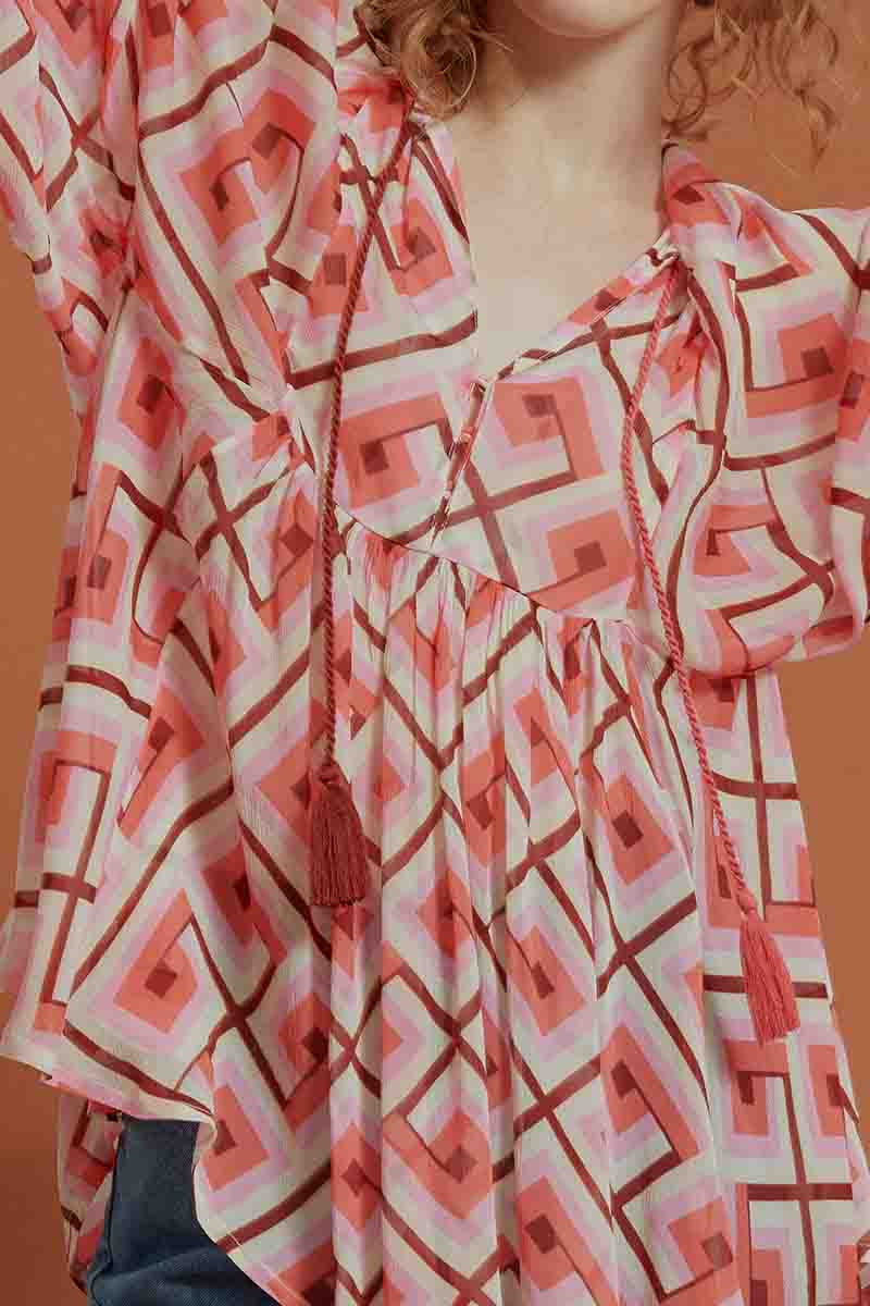 Geo Smock Blouse - Coral Hues