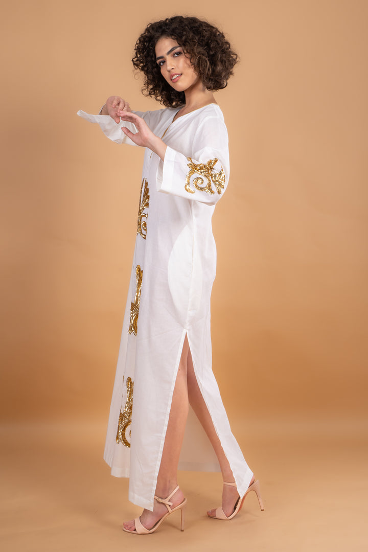 Vicky Simone Maxi Dress - White/Gold Sequins