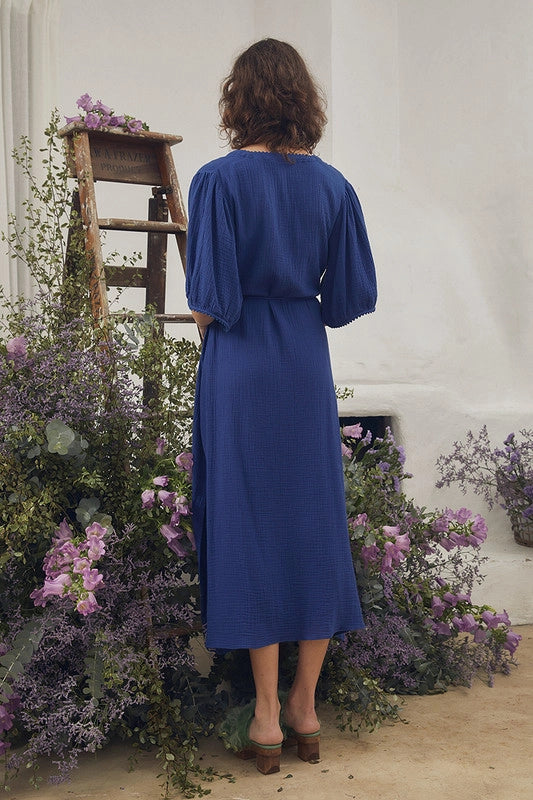 Puff Sleeve Midi Dress - Azure