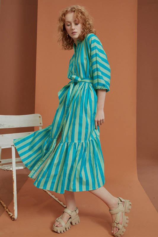 Dolman Shirt Dress - Azure/Fern Stripe