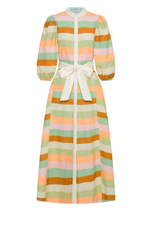 Drop Waist Midi Dress - Wave Stripe