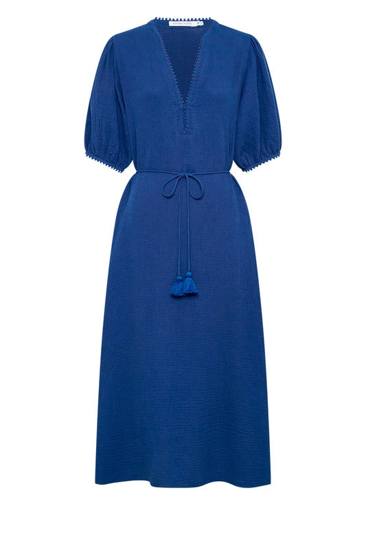 Puff Sleeve Midi Dress - Azure