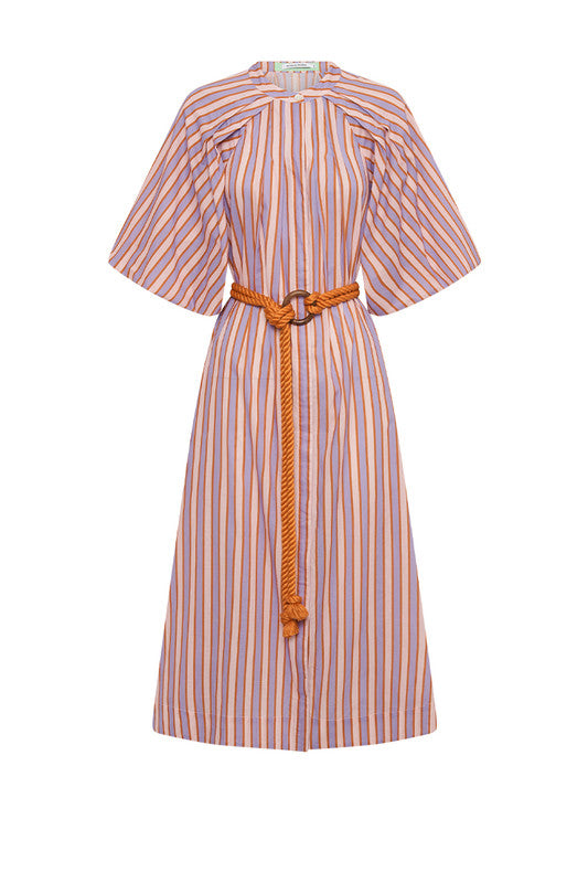 Pleated Neck Midi Dress - Candy Stripe