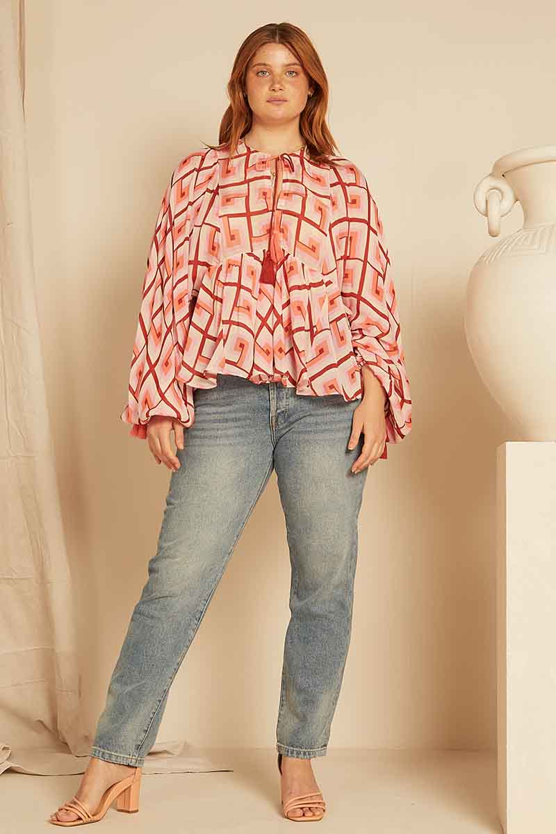 Geo Smock Blouse - Coral Hues