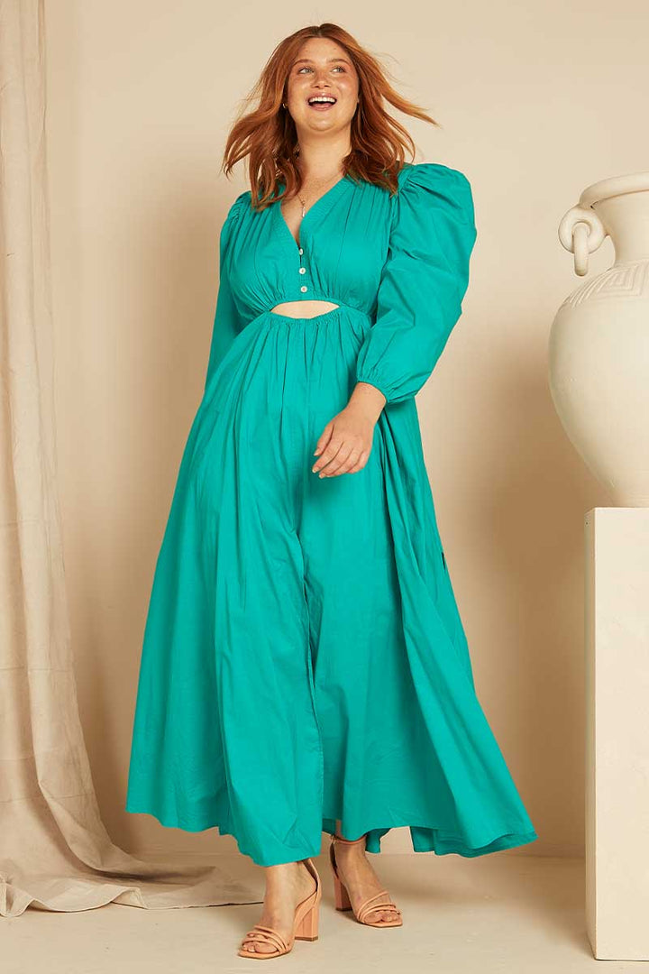 V Neck Cut Out Maxi - Teal