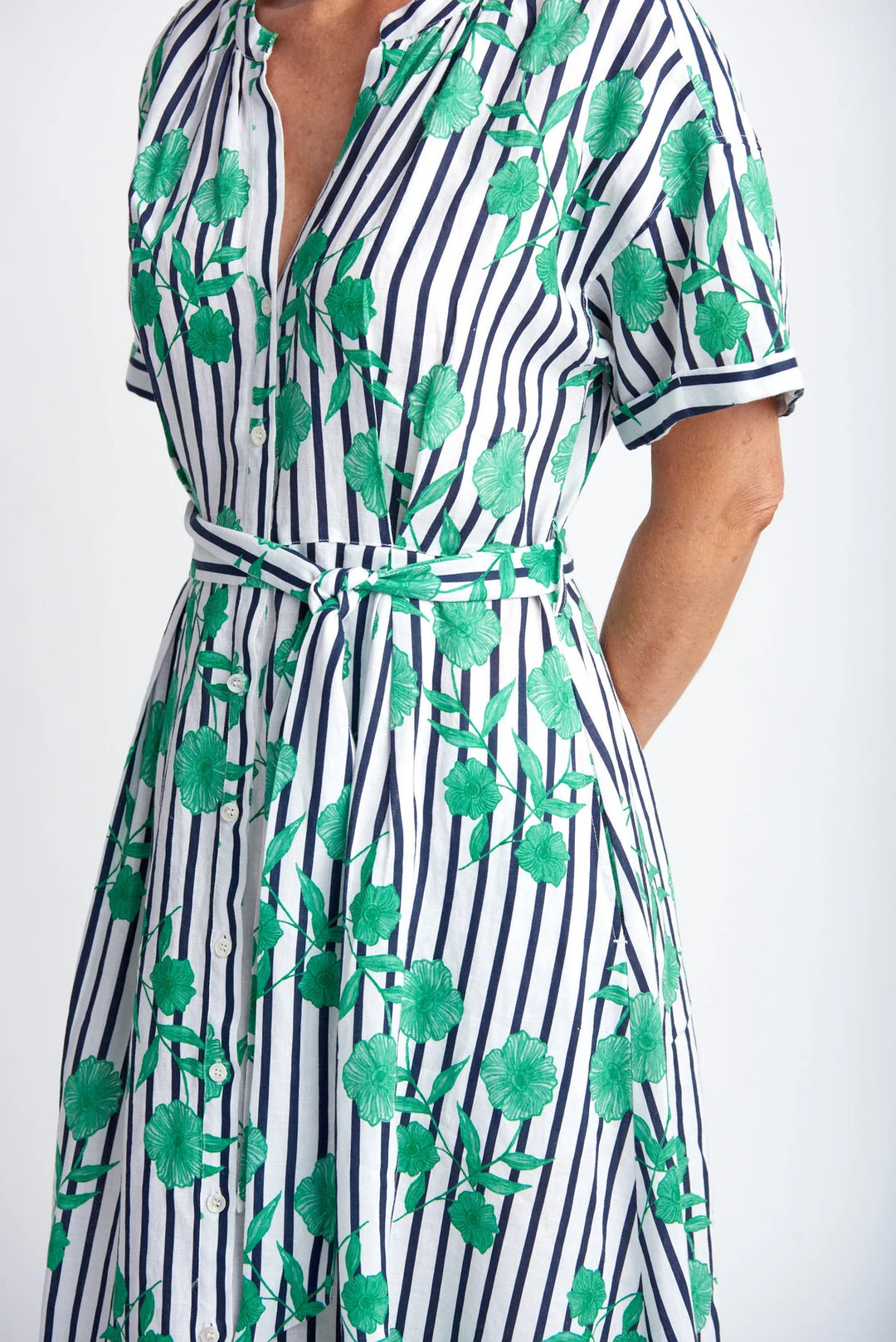 Striped A-Line Dress - Green Print