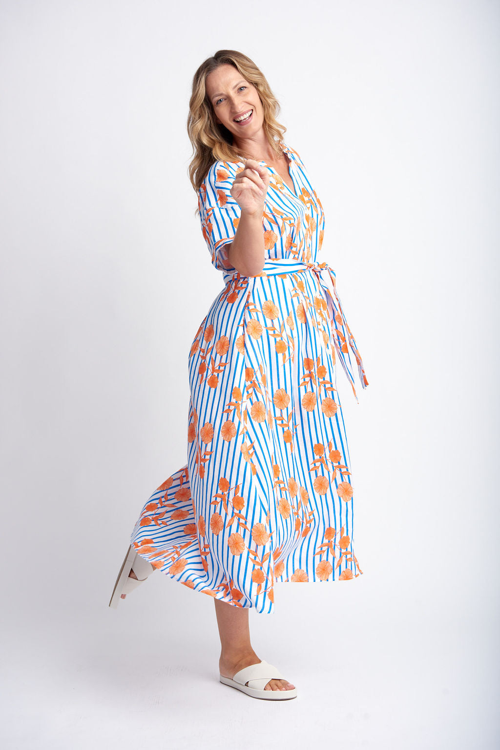 Striped A-Line Dress - Orange Print