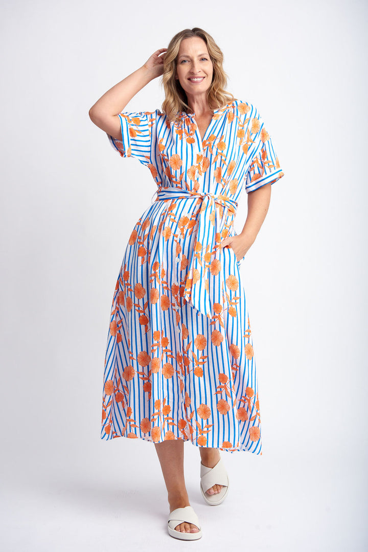 Striped A-Line Dress - Orange Print