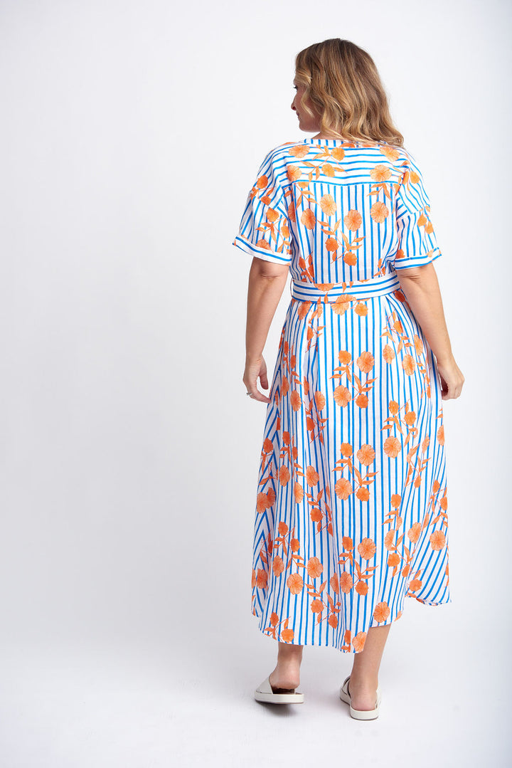 Striped A-Line Dress - Orange Print