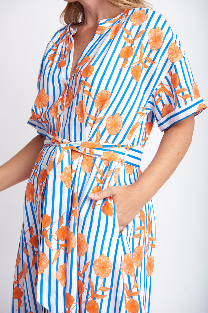 Striped A-Line Dress - Orange Print