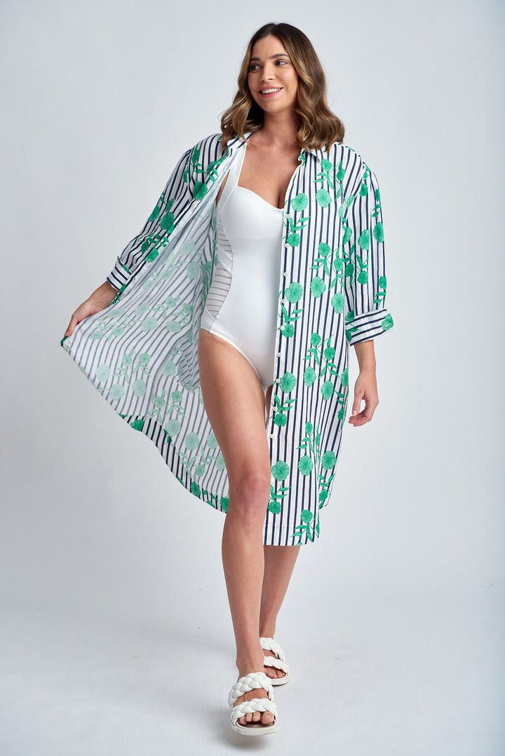 Relaxed Shirt Dress - Green Print