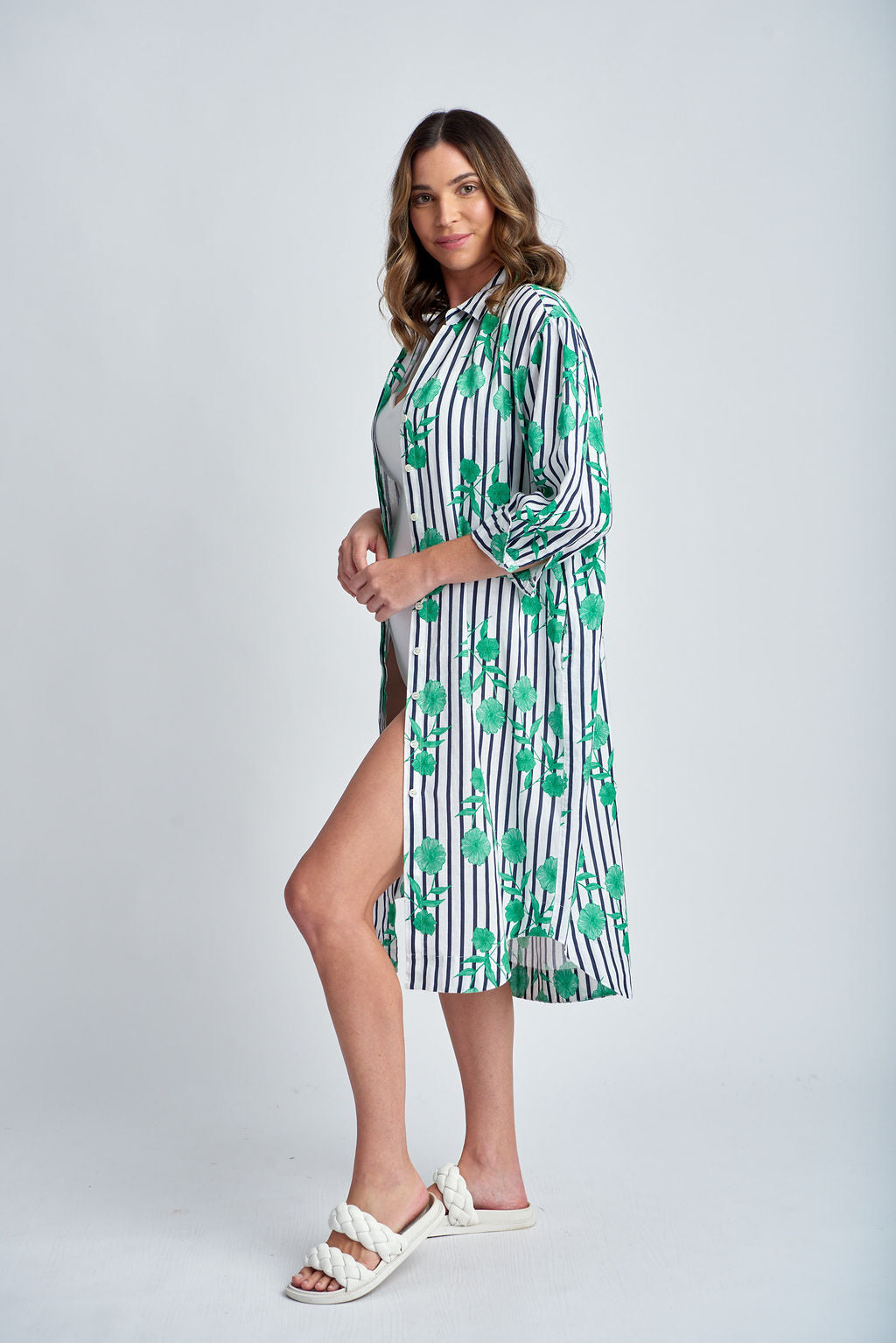 Relaxed Shirt Dress - Green Print