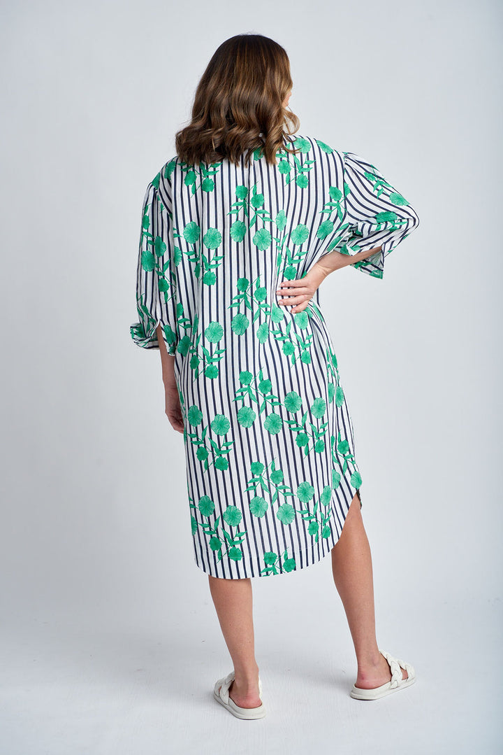 Relaxed Shirt Dress - Green Print