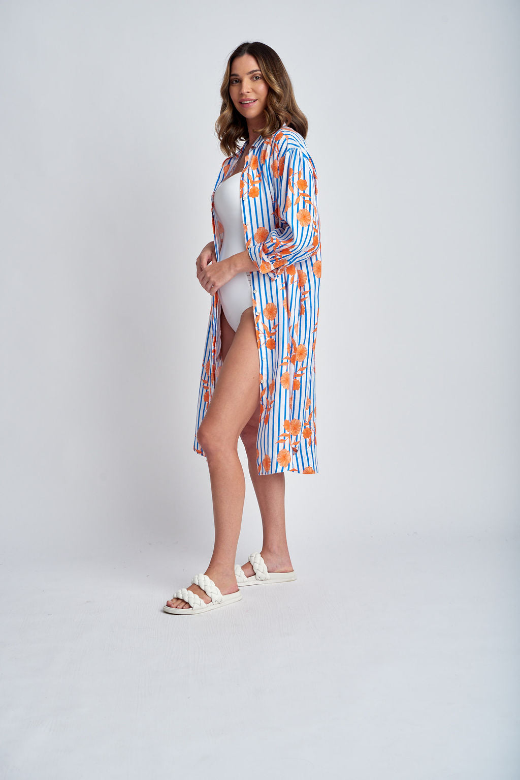 Relaxed Shirt Dress - Orange Print