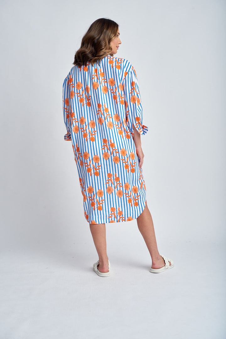 Relaxed Shirt Dress - Orange Print