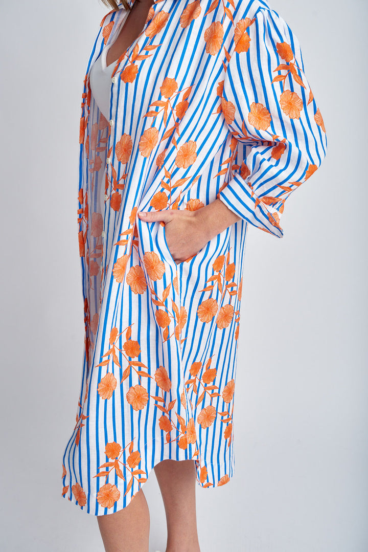 Relaxed Shirt Dress - Orange Print