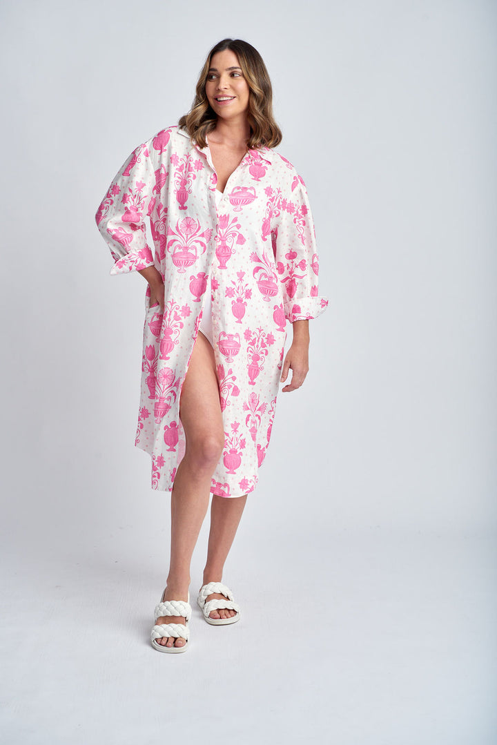 Relaxed Shirt Dress - Pink Print