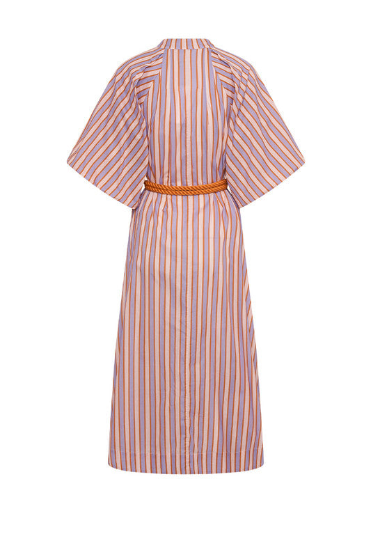 Pleated Neck Midi Dress - Candy Stripe