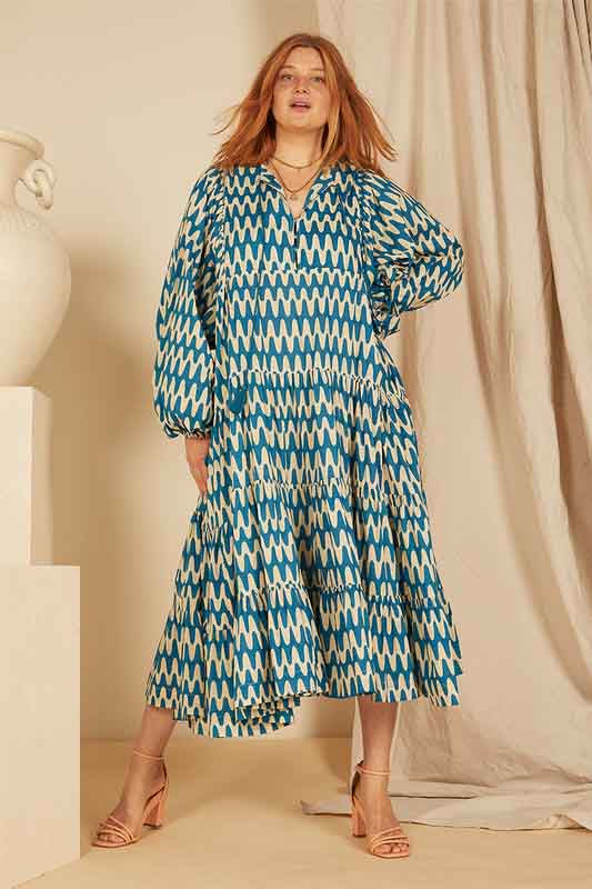 Boho Midi Dress - Blue Wave