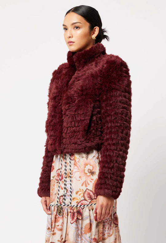 Altair Faux Fur Bomber Jacket - Scarlet