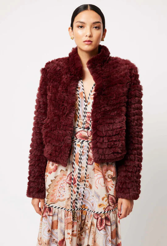 Altair Faux Fur Bomber Jacket - Scarlet