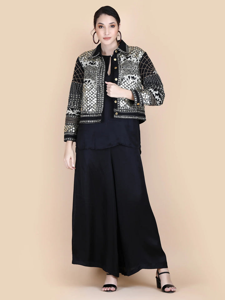 Kali Embellished Cropped Jacket - Black