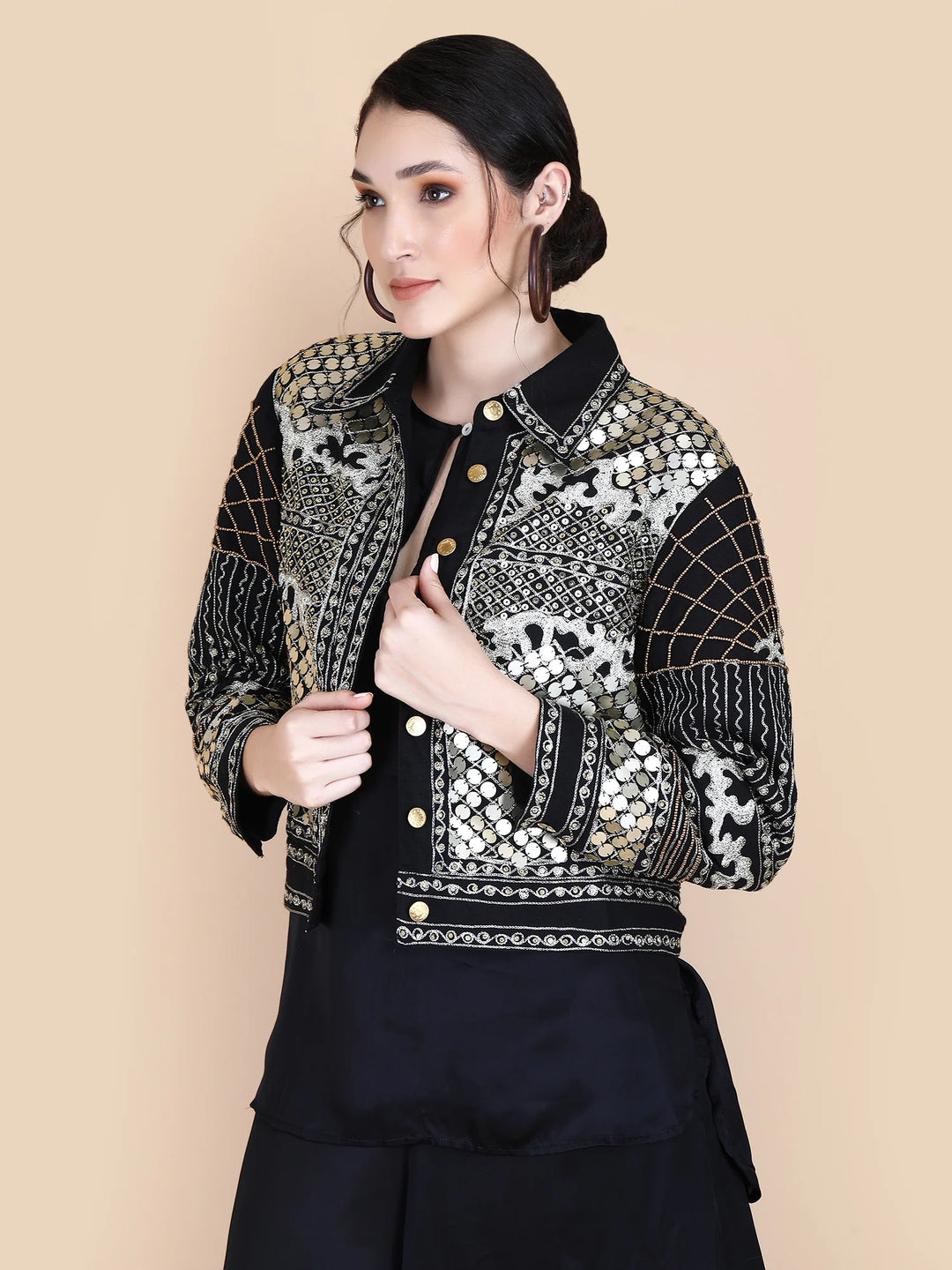 Kali Embellished Cropped Jacket - Black