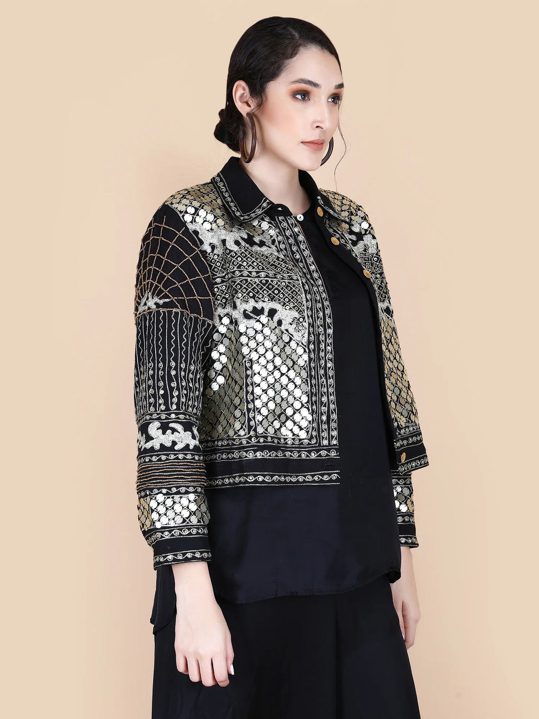 Kali Embellished Cropped Jacket - Black