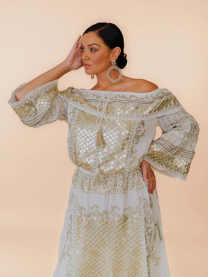 Kali Embellished Off Shoulder Top - Ivory