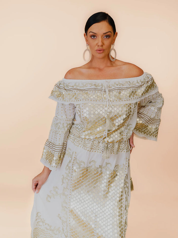 Kali Embellished Off Shoulder Top - Ivory