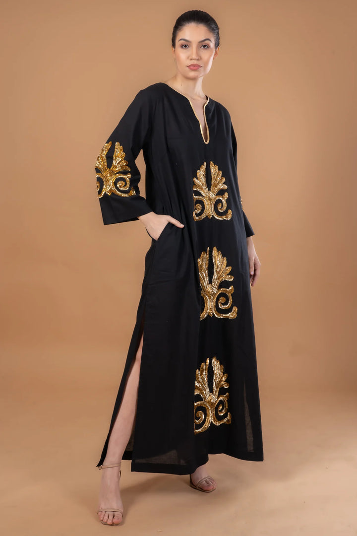 Vicky Simone Maxi Dress - Black/Gold Sequins