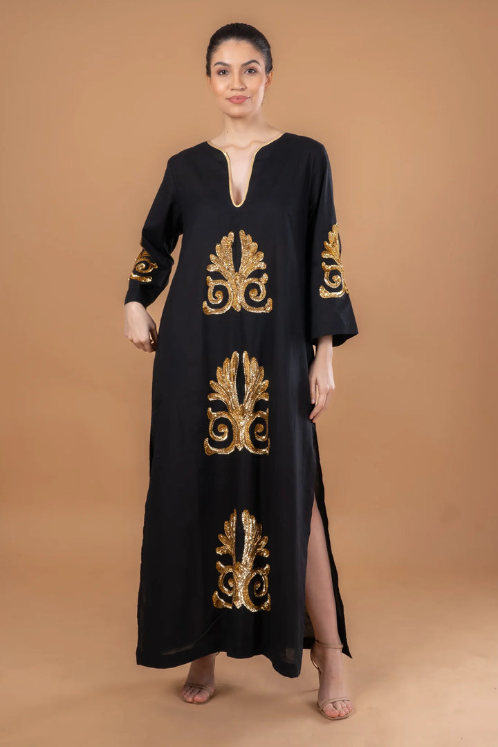 Vicky Simone Maxi Dress - Black/Gold Sequins