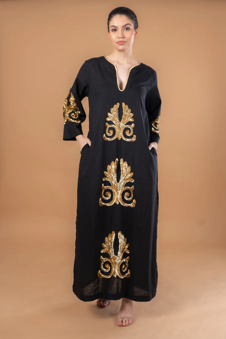 Vicky Simone Maxi Dress - Black/Gold Sequins