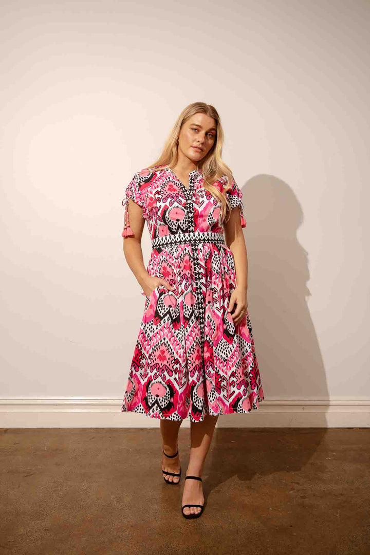 Ikat Midi Dress - Pink