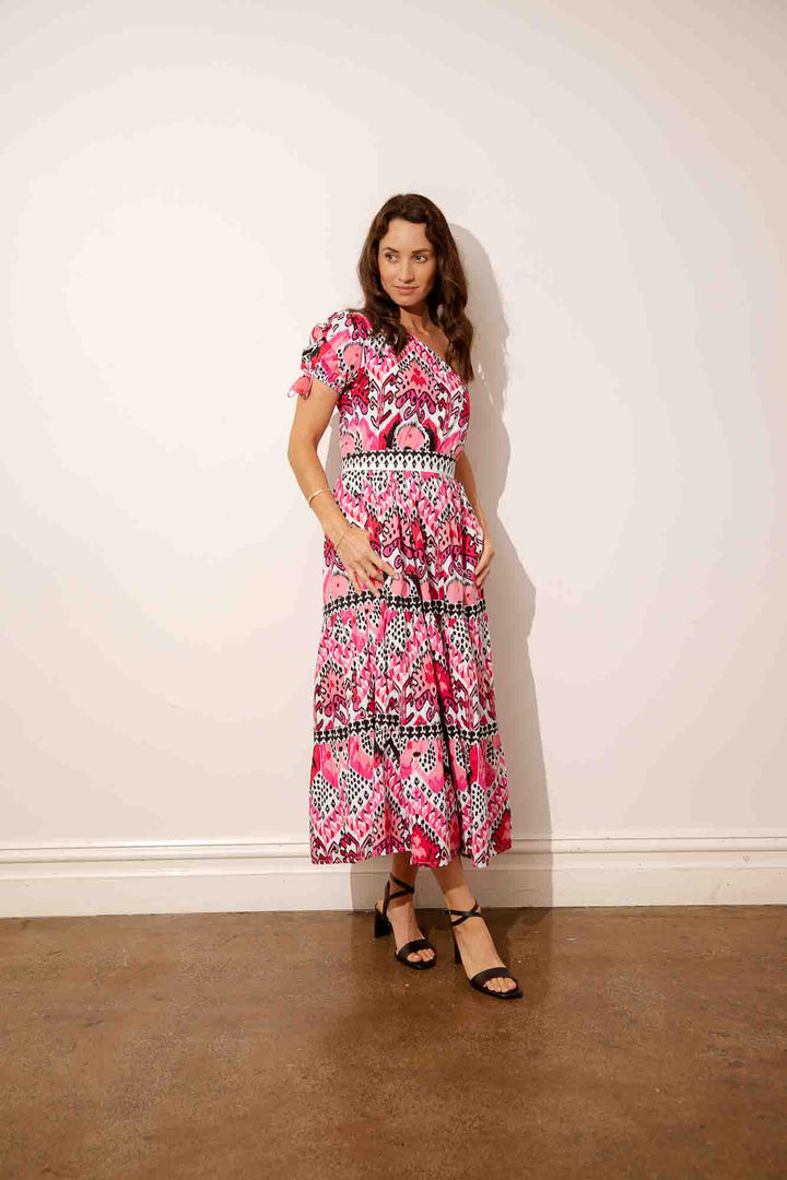 Ikat One Shoulder Dress - Pink